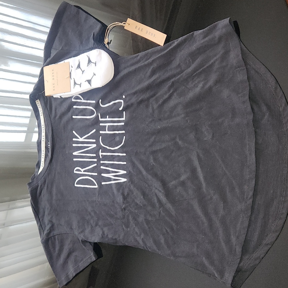 Rae Dunn "Drink Up Witches" SET. Graphic Tee with Socks. NEW W/ TAGS! Halloween
